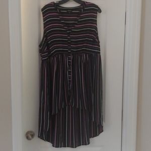 Hi low tunic black w/pink,teal,wht stripes